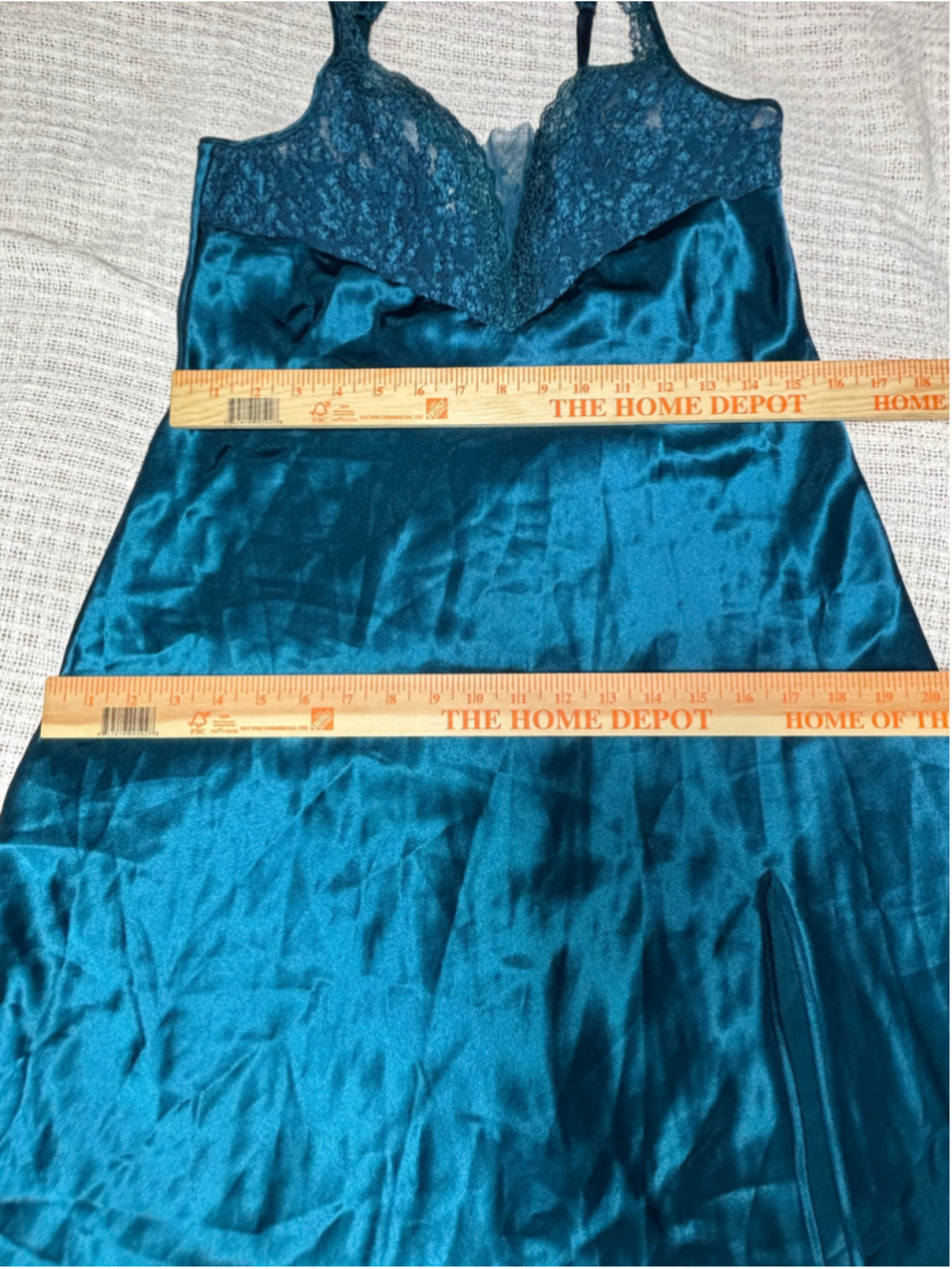 VTG Victoria's Secret Gold Label Teal Satin Lace Maxi Slip Dress Nightgown M EUC - Picture 8 of 14